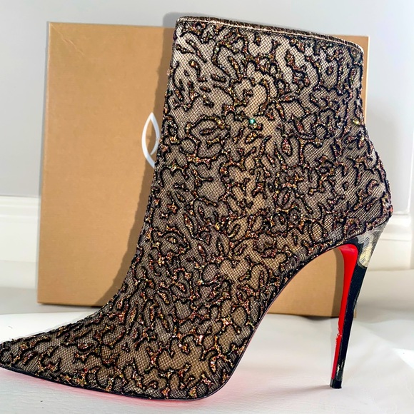 Christian Louboutin Shoes - Christian Louboutin Black and Gold Lace Embellished Ankle Booties